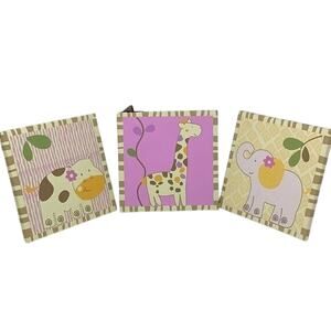 Nursery Room Wall Hangings of Cute Animals Giraffe Elephant Hippo